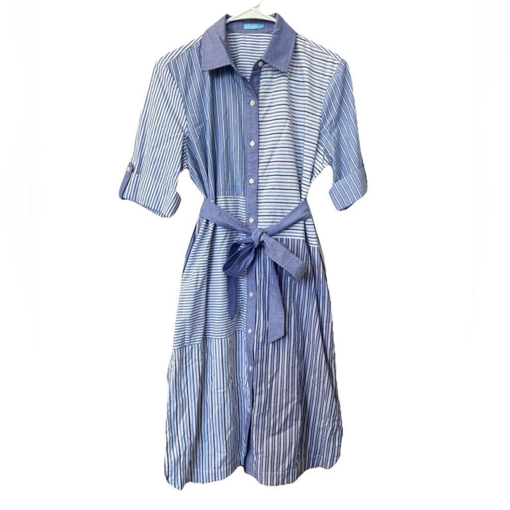 J. McLaughlin Miranda Multi Striped Shirt Dress Size Med 100% Cotton MSRP $228 - Picture 2 of 12